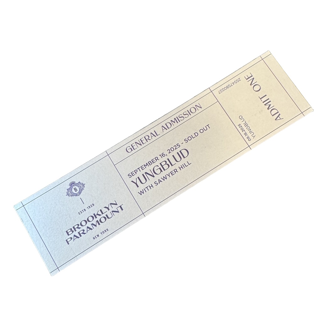 New Brooklyn Paramount YUNGBLUD Concert Sold Out Commemorative Ticket 2025 Tour